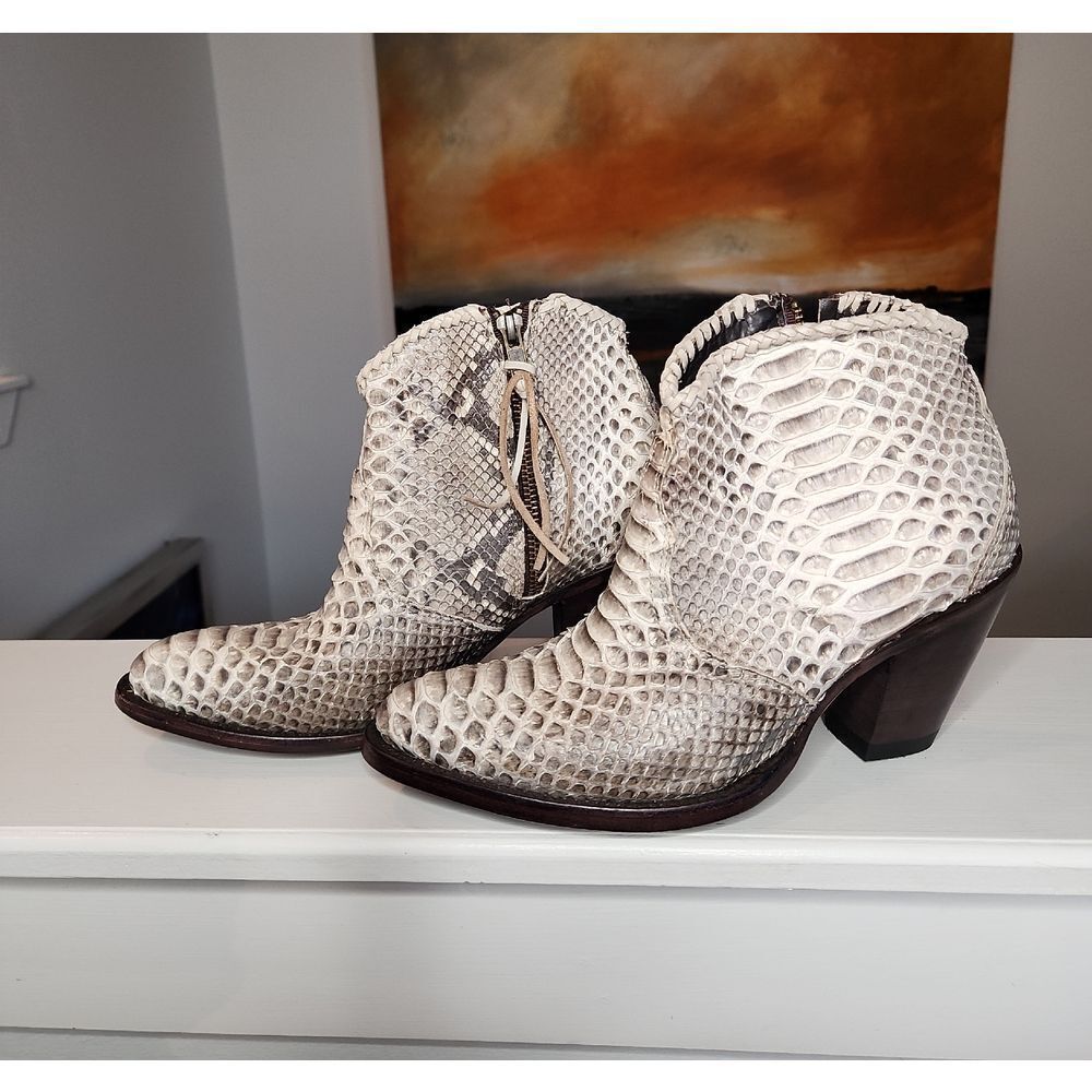 Azulado Python Snakeskin Western Style Ankle Boot… - image 1